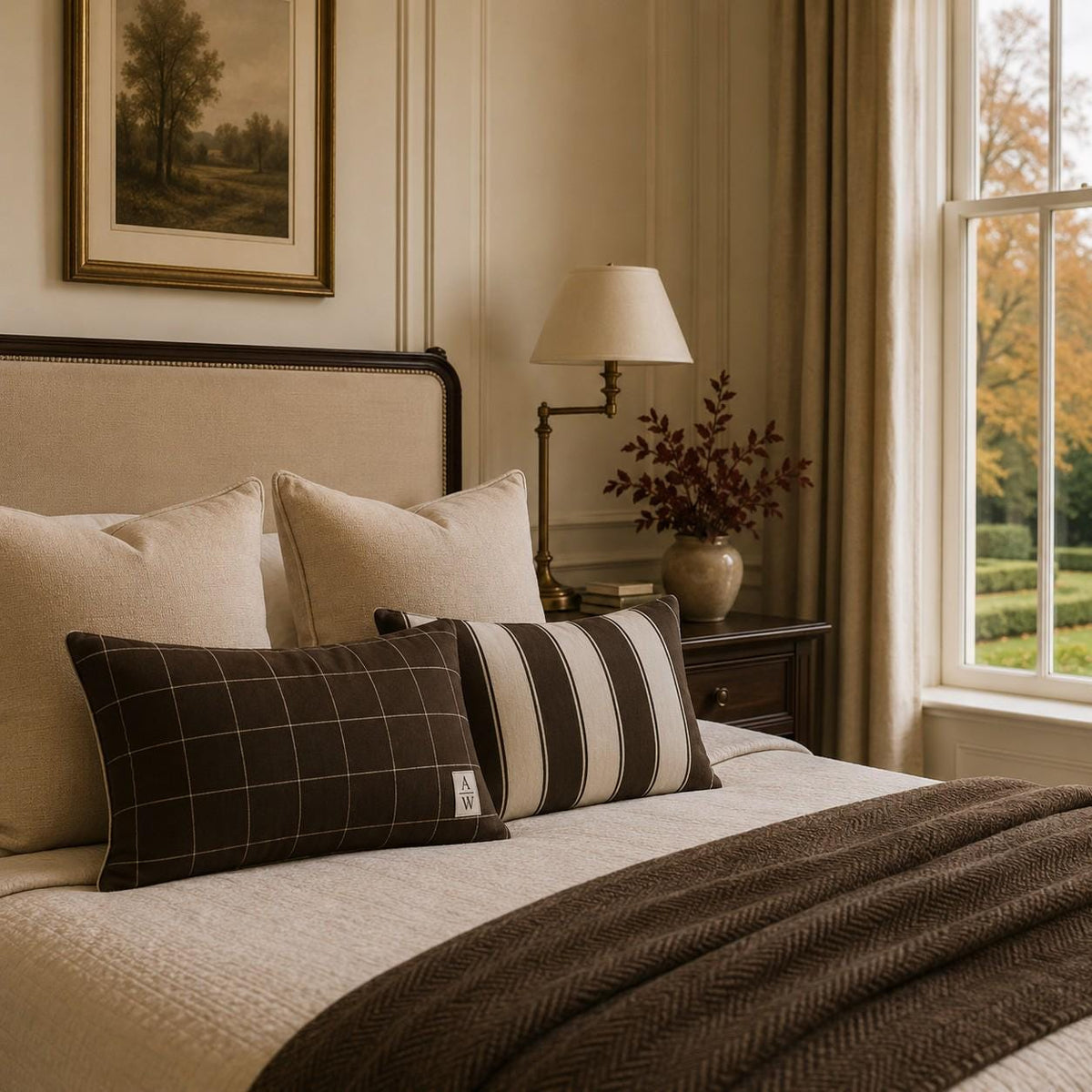 The Heritage Windowpane Cushion – Espresso