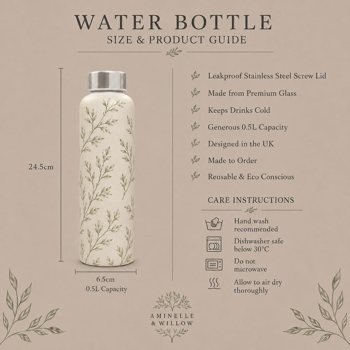 The Signature Willow Glass Water Bottle Ivory