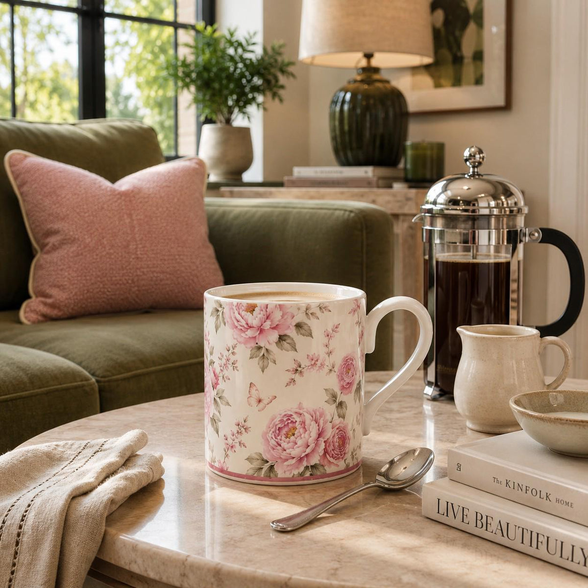 Country Garden Peony Fine Bone China Mug