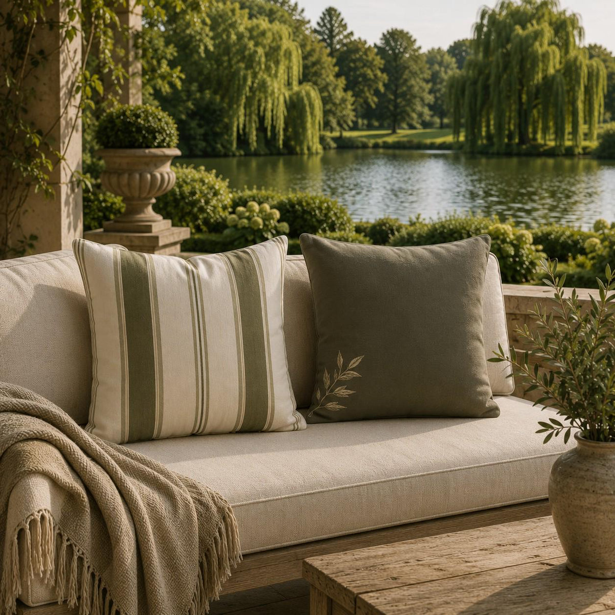 The Signature Willow Stripe Cushion Sage