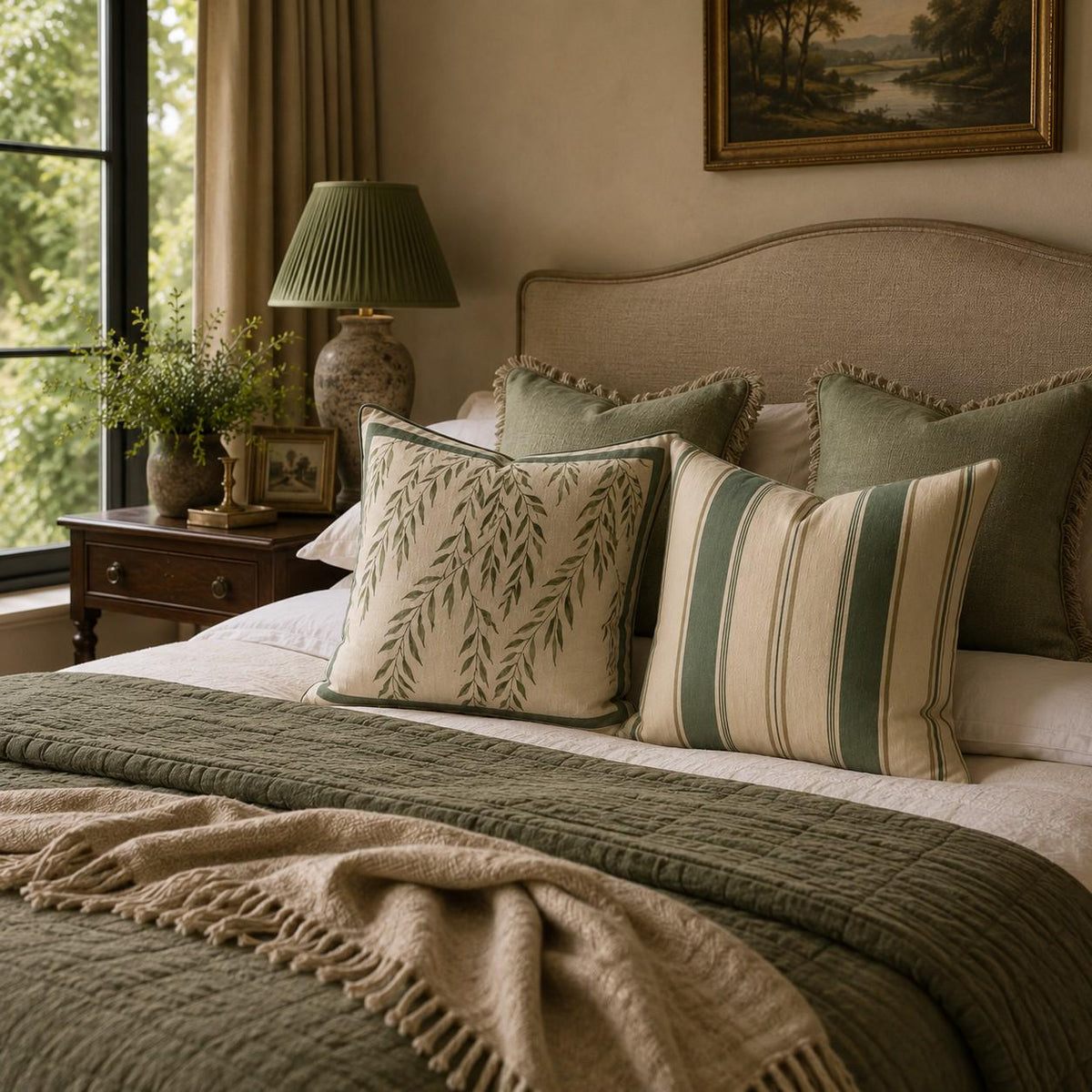 The Signature Willow Stripe Cushion Sage