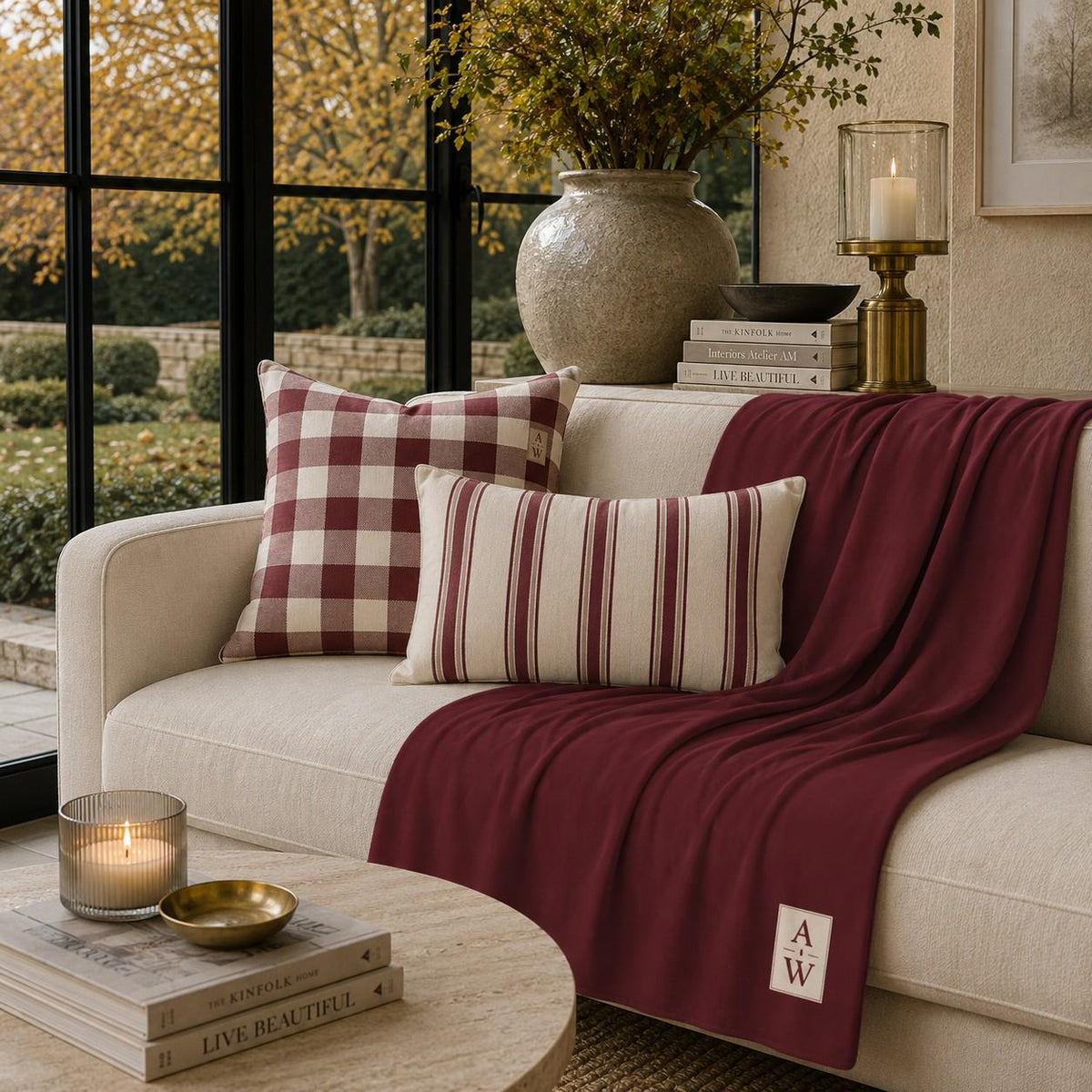 The Heritage Stripe Cushion – Burgundy
