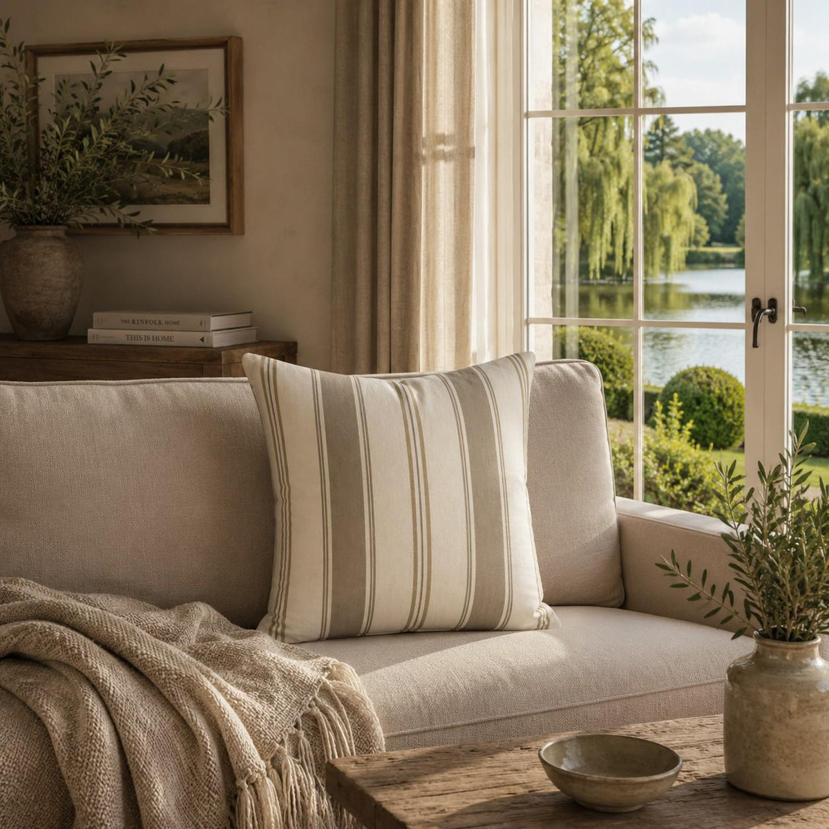 The Signature Willow Stripe Cushion Mushroom