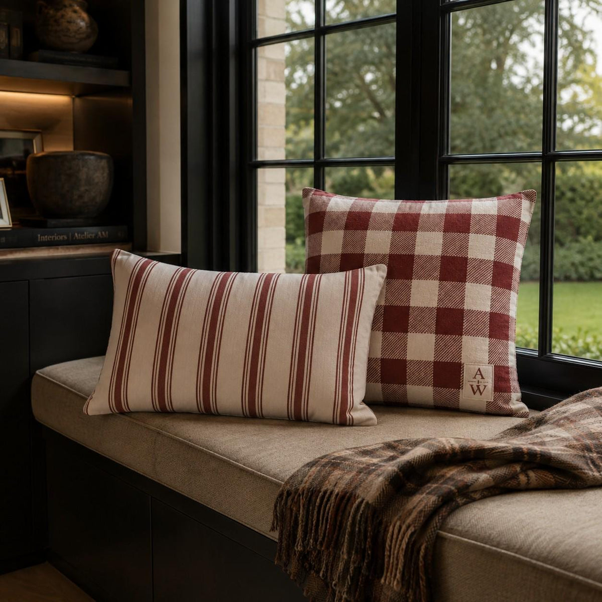 The Heritage Gingham Cushion – Burgundy