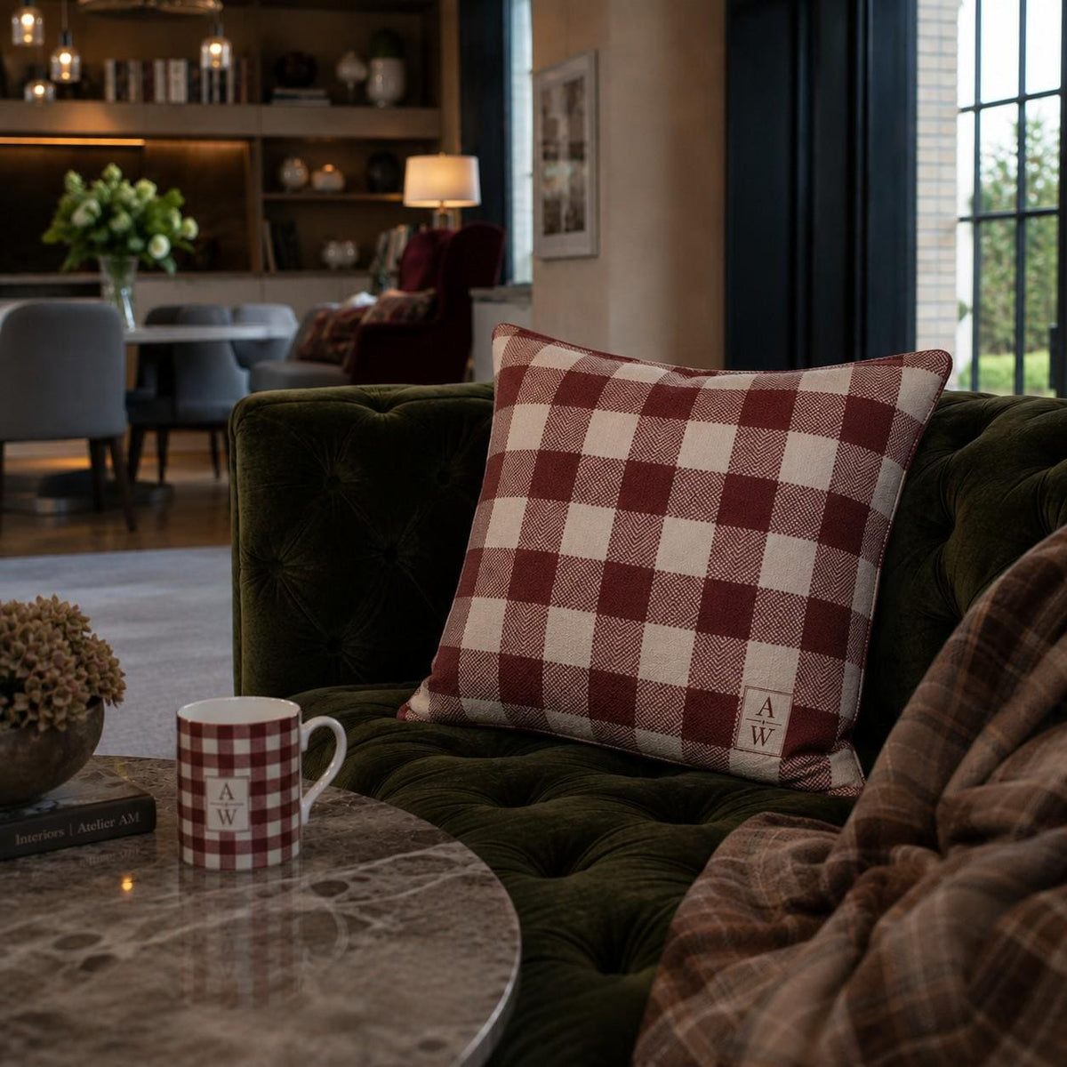 The Heritage Gingham Cushion – Burgundy