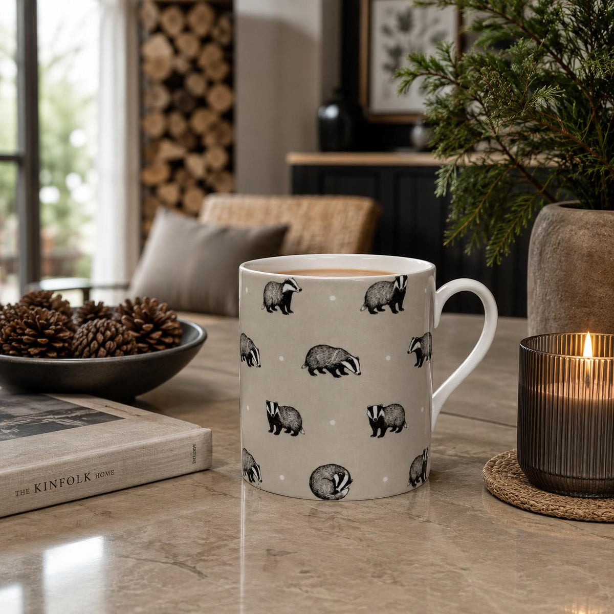 Woodland Badger Fine Bone China Mug