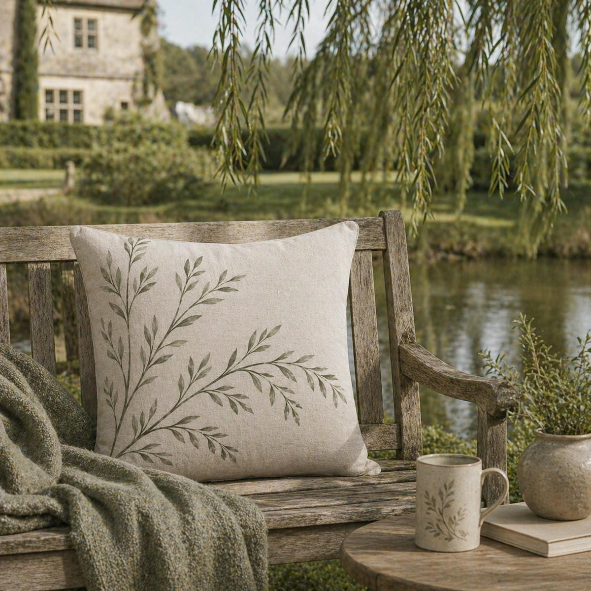 The Signature Willow Botanical Cushion – Ivory
